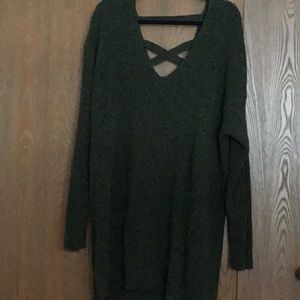 Dark green open back long sleeve sweater